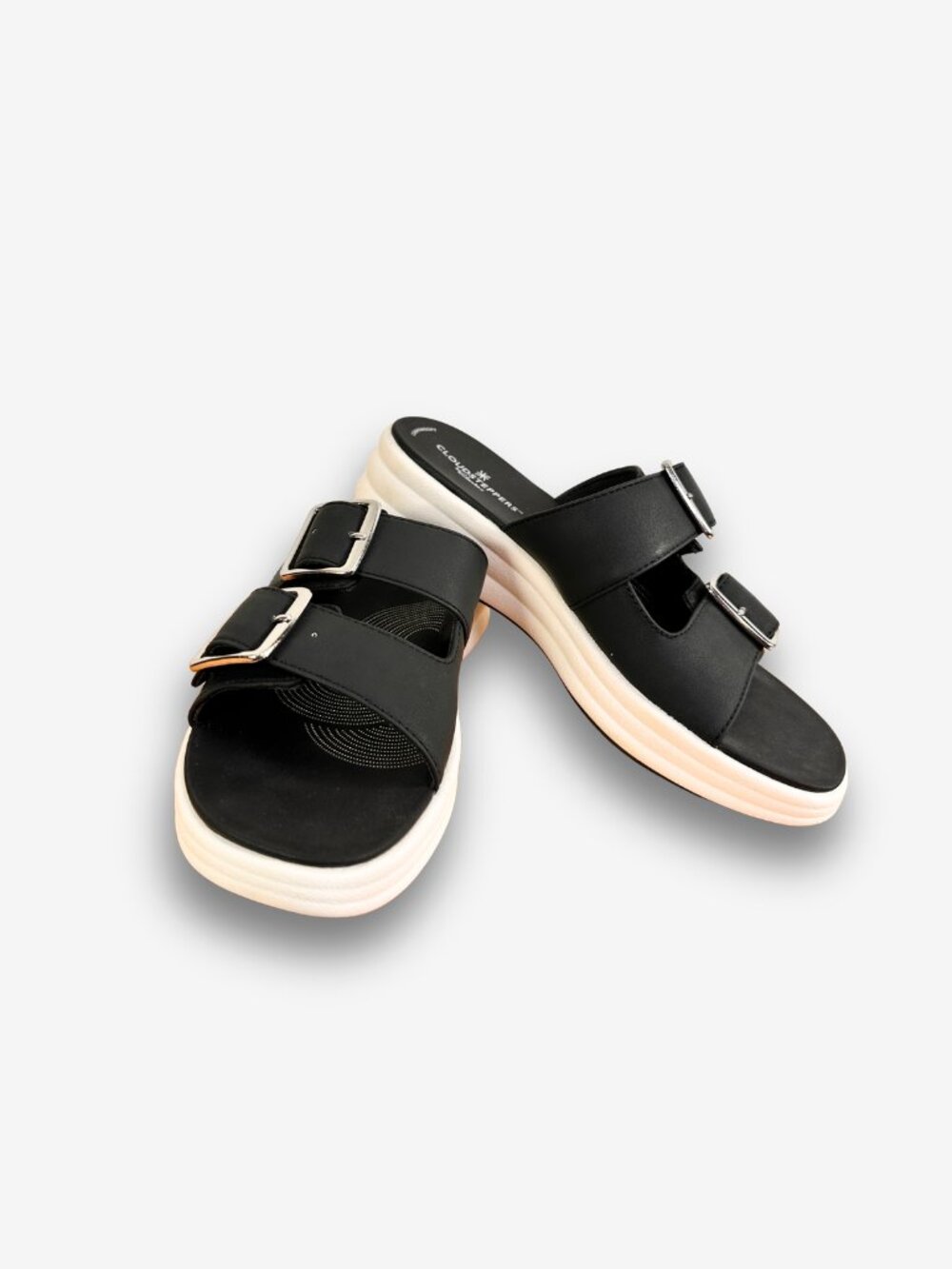 Clarks Cloudsteppers Double-Buckle Slip-On Sandal Black Size 7.5